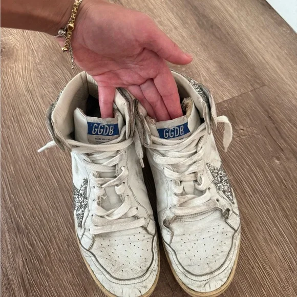 Golden Goose Sky Stars with signature on the ankle